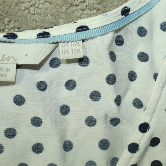 Boden Elsie Size 12R Polka Dots V-Neck Peplum Long Sleeve Balloon Blouse Top - Picture 3 of 6